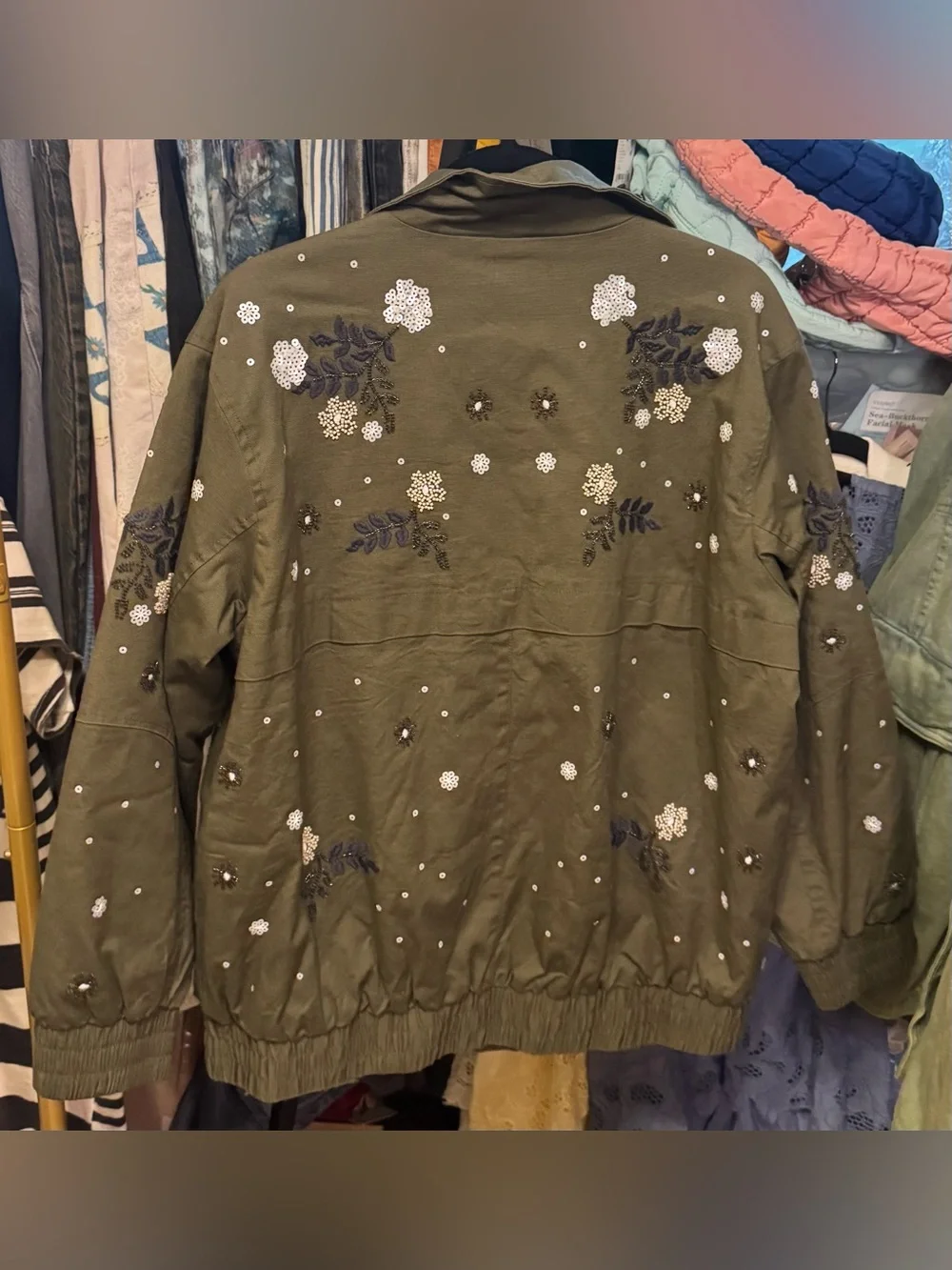 NWOT Anthropologie Pilcro Oversized Sequin Bomber Jacket - green - Small